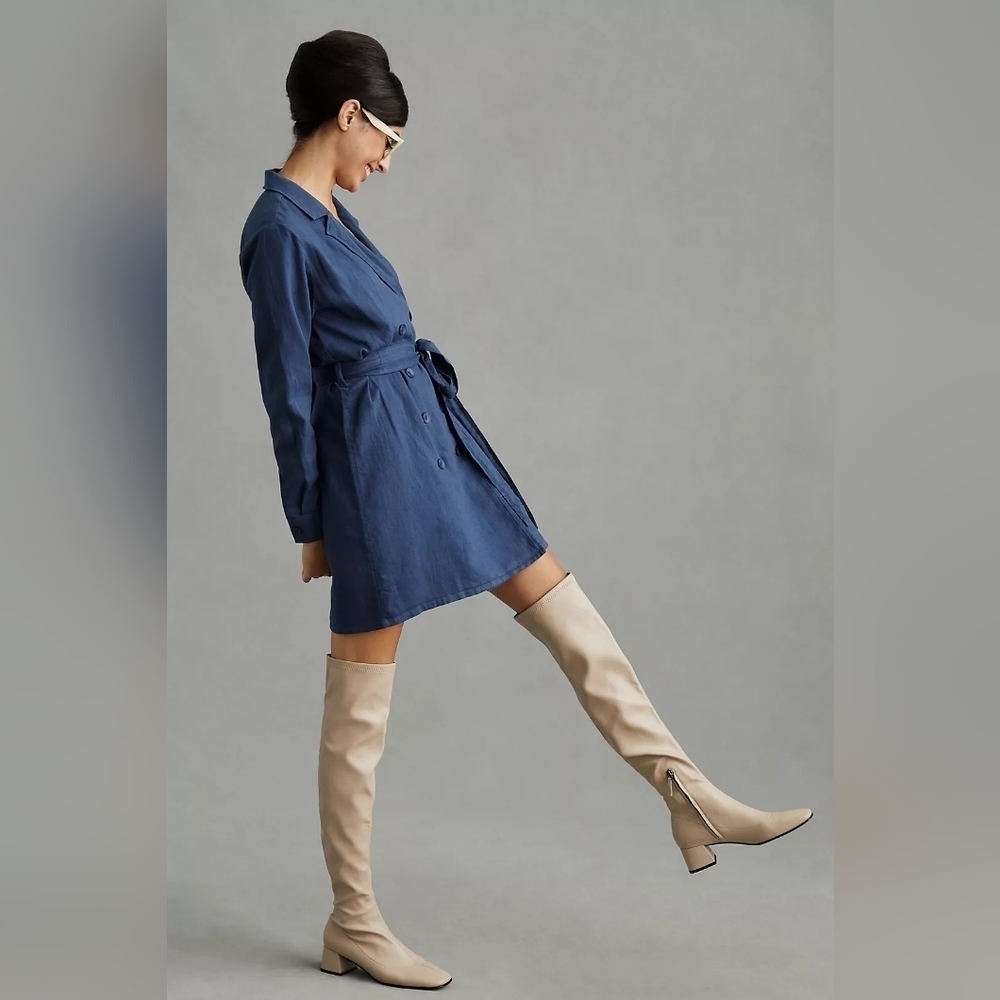 Cloth And Stone Belted Blazer Dress Linen Blend L